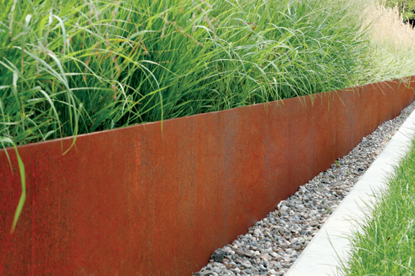 corten steel edging used as raised bed