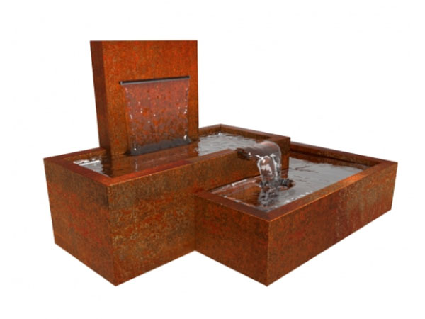 corten steel pond, large cascading water feature